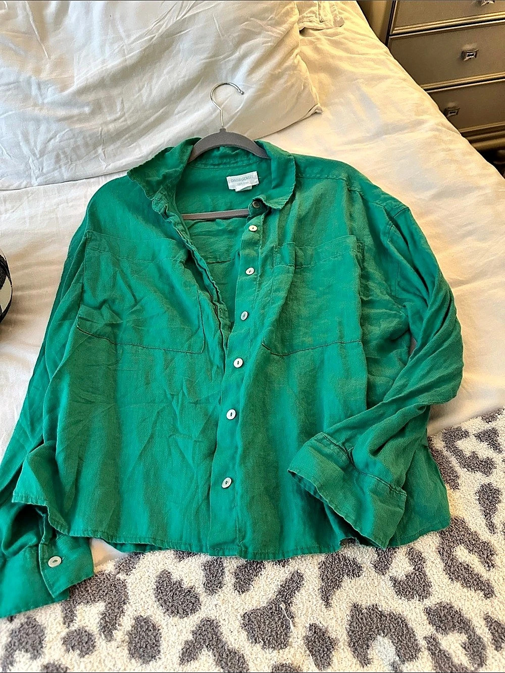 Cynthia Rowley 100% Linen Button-Down Shirt Green Small